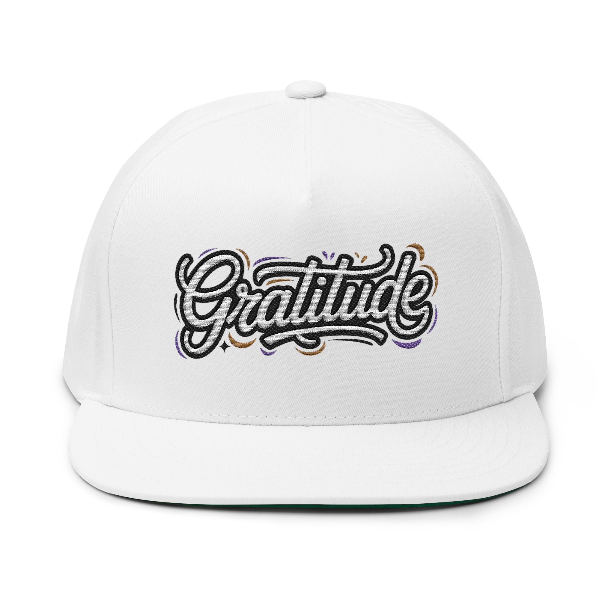 Flat Bill Cap - "GRATITUDE" Embroidered Snapback Hat