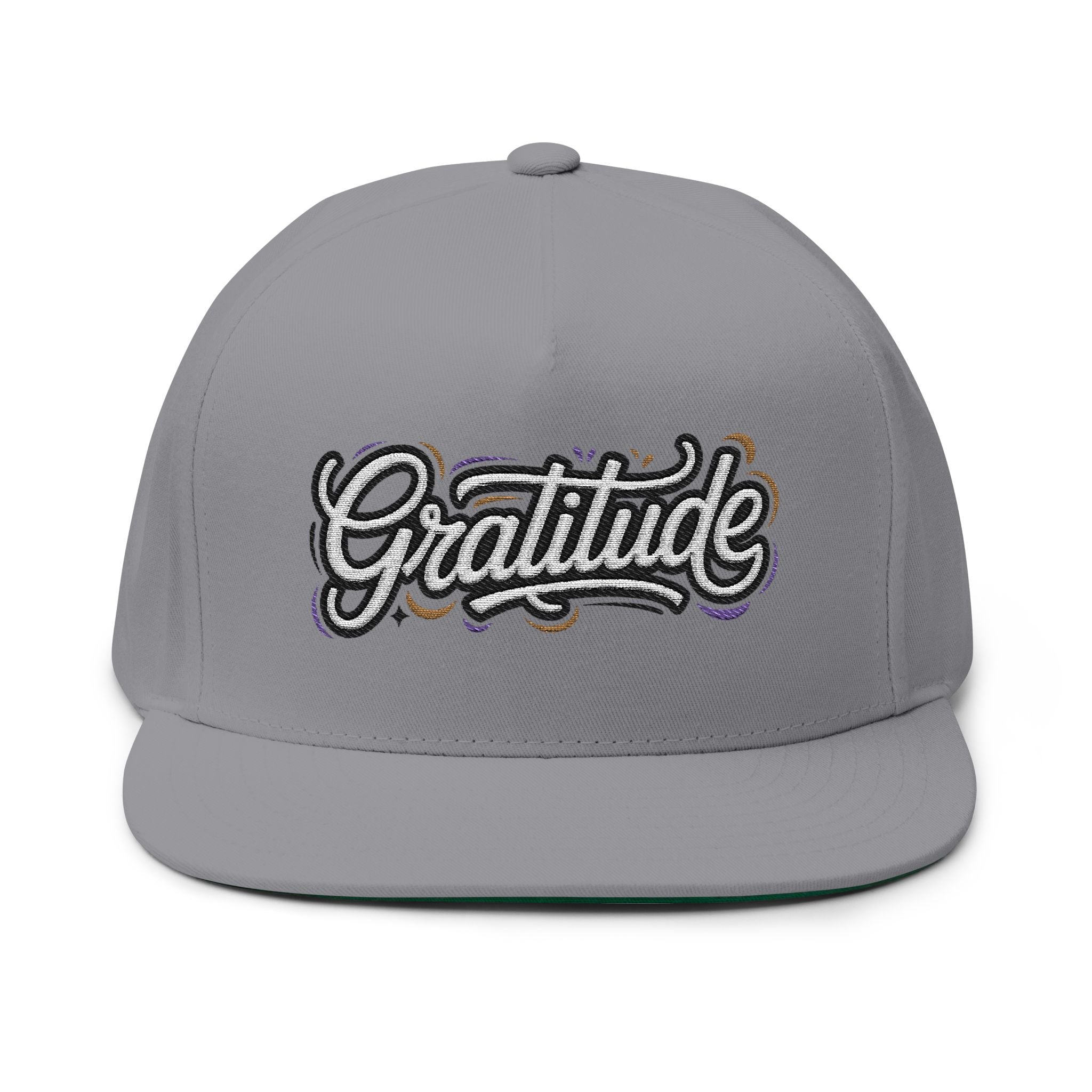 Flat Bill Cap - "GRATITUDE" Embroidered Snapback Hat