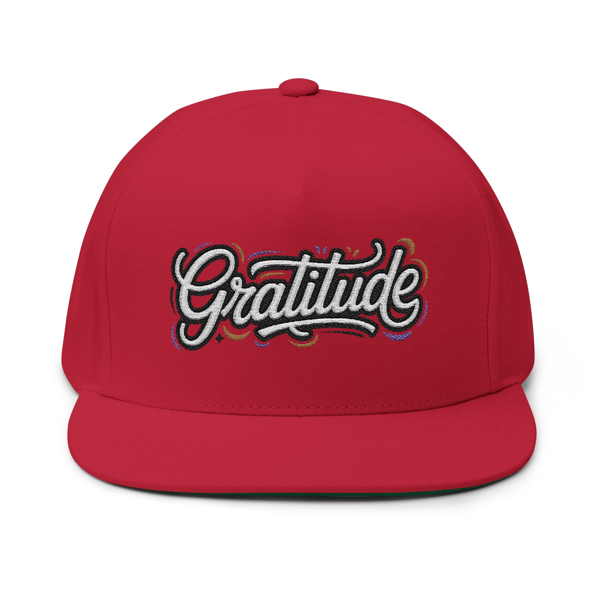 Flat Bill Cap - "GRATITUDE" Embroidered Snapback Hat