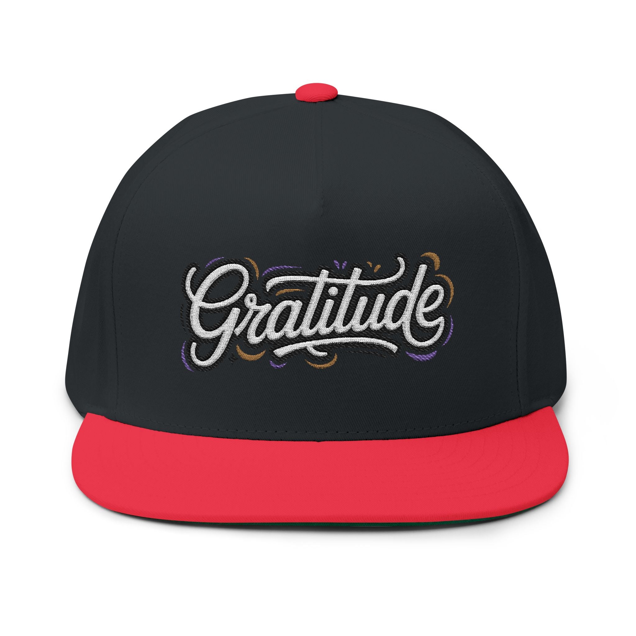 Flat Bill Cap - "GRATITUDE" Embroidered Snapback Hat
