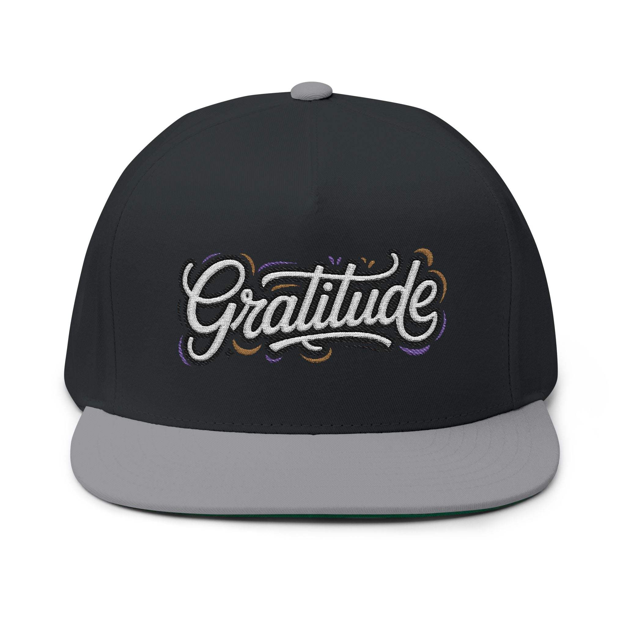 Flat Bill Cap - "GRATITUDE" Embroidered Snapback Hat